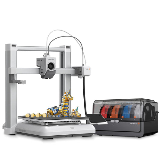 Anycubic Kobra 4 Combo com sistema ACE 2 Pro e quatro bobinas para impressão multicolor.