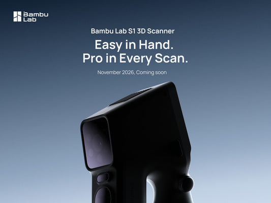 Teaser oficial do scanner Bambu Lab S1, anunciado para novembro de 2026.